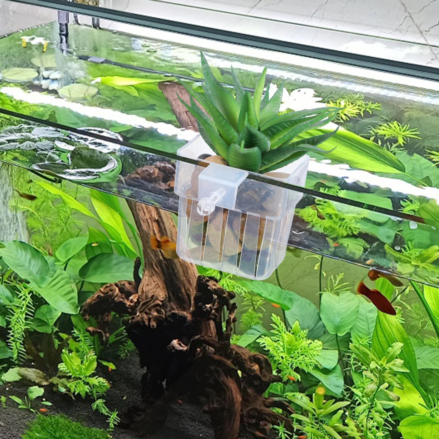 6 Pcs Aquarium Plant Holders, Hanging Aquatic Planter Cups with Hole, Adjustable Acrylic Fish Tank Plant Pot, Aquarium Plant Holder for Fish Tank Aquaponic Plant Cultivation and Aquascape Decorations