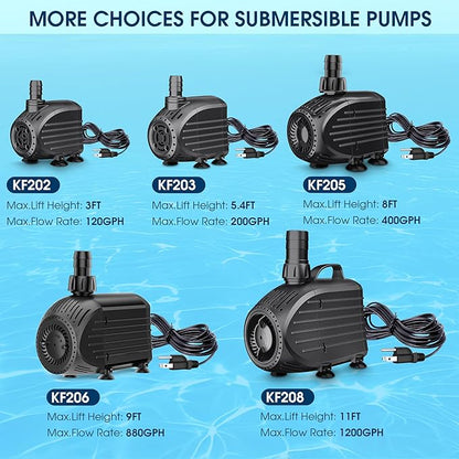 NFESOLAR Submersible Water Pump 880GPH, 60W Ultra Quiet Fountain Pump with Dry Burning Protection 9ft High Lift for Fish Pond, Fountains, Waterfall, Hydroponics, Aquariums KF206