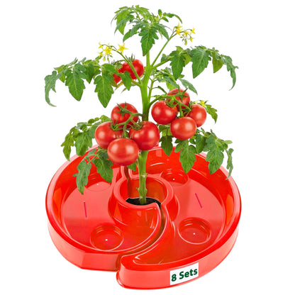 HolyMaji 8 Sets Tomato Watering Ring, Aqua-Direct Red Tomato Halo for Vegetable Direct Root Irrigation, Cuts Runoff, Promotes Vigorous Plant Growth | Rapid-Stake Mount