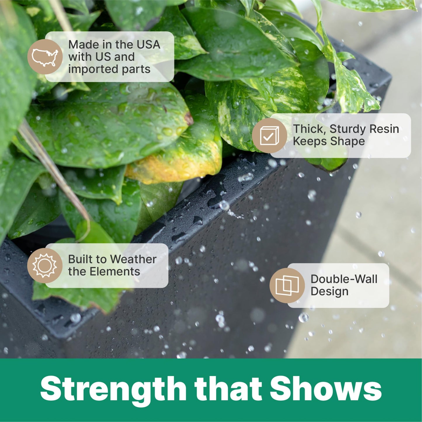 Step2 Tremont Tall Square Tapered Planter, 28", Indoor/Outdoor Plants, Efficient Drainage, Durable Resin, Dark Cedar