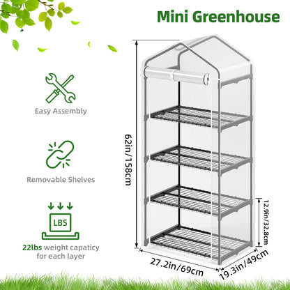 Superlele Mini Greenhouse, Plant Stand for Indoor Outdoor, 27x19x62-Inch Plant Greenhouse, 4 Tier Plant Shelf with Durable PE Mesh Cover, Portable Greenhouse for Seeding, Gardening Gifts