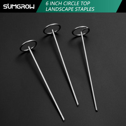 SUMGROW 120 Pack 6-inch, Landscape Staples, Fabric Pins, Weed Barrier Stakes, Circle Top Galvanized Steel Spikes for Securing Outdoor Tent, Ground Sheets, Fleece, Edging, Lawn Turf, Decorations