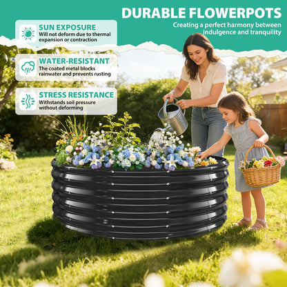 YSEJOMP 17" Tall Round Outdoor Garden Raised Garden Bed Kits-0.8MM Thick Metal Raised Planter Bed/Ground Planter Box for Variety of Flowers,Herbs,Vegetables,Trees (Black, 48 Dia X 16.5inches)