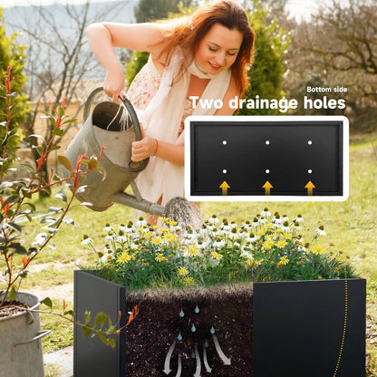 GZLVSOW Galvanized Steel Planter Black Metal Outdoor Planter 32" L x 12" W x 16" H Metal Heavy Planters Box Indoor & Outdoor, Commercial & Residential (32 x 12 x 16,Black)