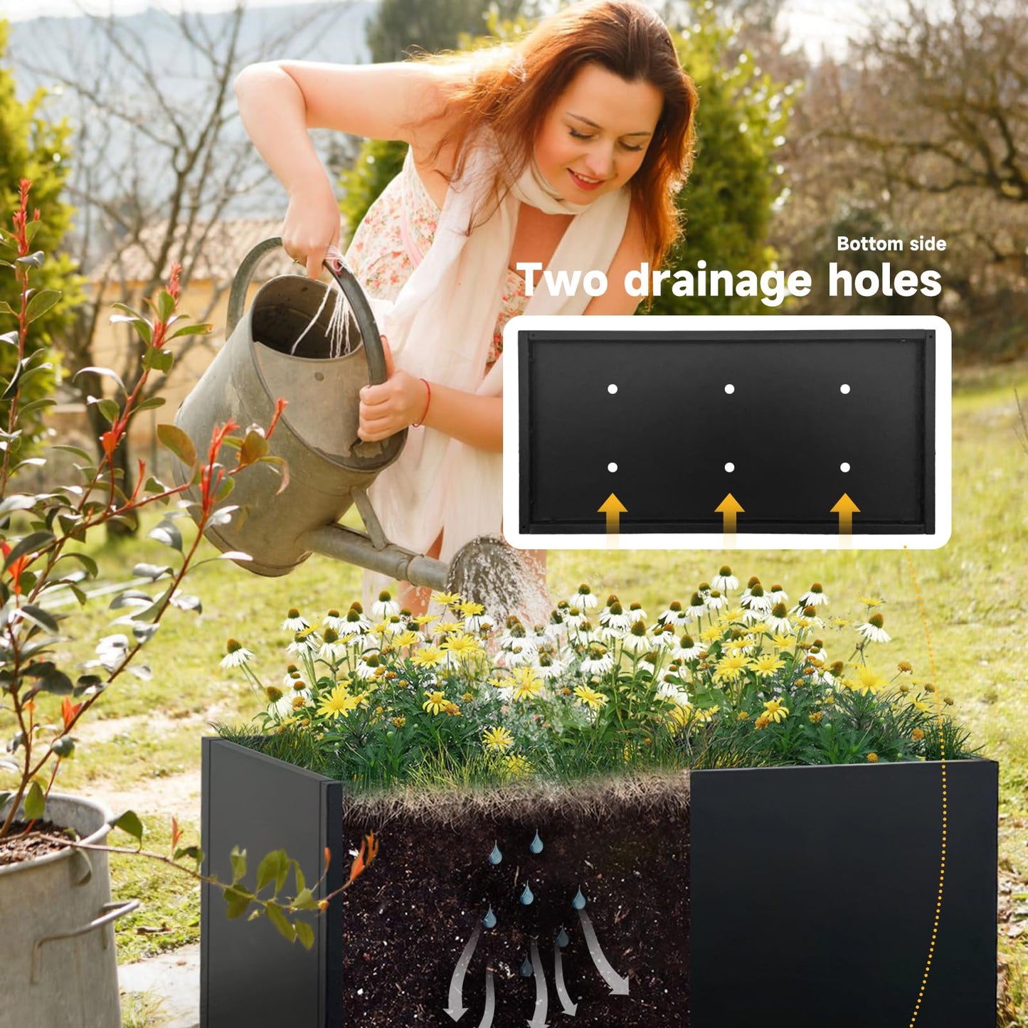 GZLVSOW Rectangular Steel Planter 36" L x 12" W x 16" H Metal Rectangle Outdoor Planter Metal Heavy Planters Box Indoor & Outdoor,Commercial & Residential (36 x 12 x 16,Black)