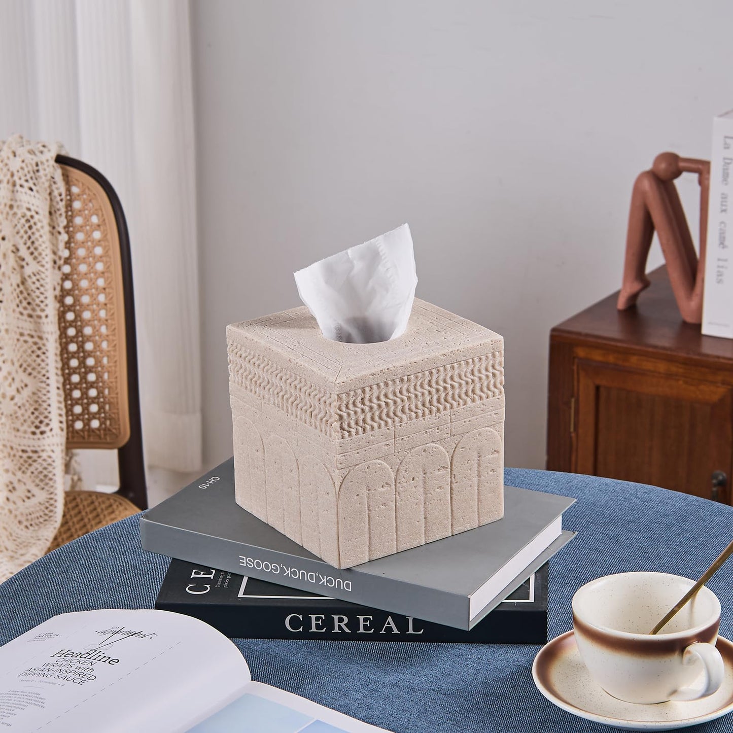 Beige Tissue Box Cover – Modern Resin Cube Holder for Bathroom, Bedroom, Office – Decorative Square Tissue Box for Countertop, Nightstand, Vanity & Desk – Heavy&Sturdy