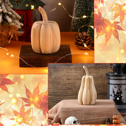 Barydat 2 Pcs Thanksgiving Paulownia Wood Carved Pumpkins 6.5 x 3.2 x 3.2 Inch 4.5 x 3.2 x 3.2 Inch Harvest Pumpkin Figurine Farmhouse Thanksgiving Hand Carved Pumpkin Wood Sign for Table Home Decor