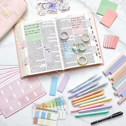 98 Pcs Bible Study Supplies, Bible Journaling Kit for Women, Aesthetic Study Kit with Pencil Case Book Annotation Aesthetic Highlighters Notes Gel Pens for Office Christian Gifts Christmas(Pink)