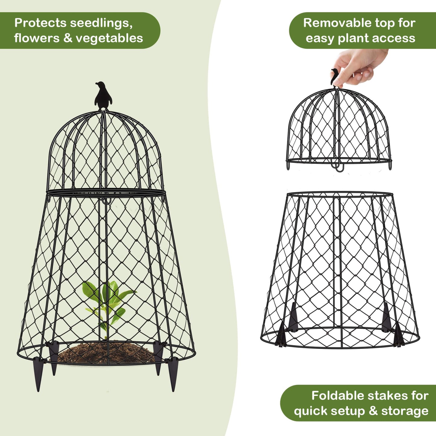 TAOMENNI Garden Cloches for Plants, Chicken Wire Cloche, Plant Cloche and Cages, Wire Plant Protectors from Animals, Protection for Your Plants and Seedlings, Heavy-Duty, 13" D x 20" H, Pack of 6