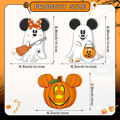 Halloween 3D Mouse Shaped Wooden Table Decor，3 Pcs Cute Pumpkin Witch Ghost Spider Wooden Tiered Tray Decor，wood Centerpiece Tabletop Ornament for Holiday Tiered Tray Halloween Party Decoration