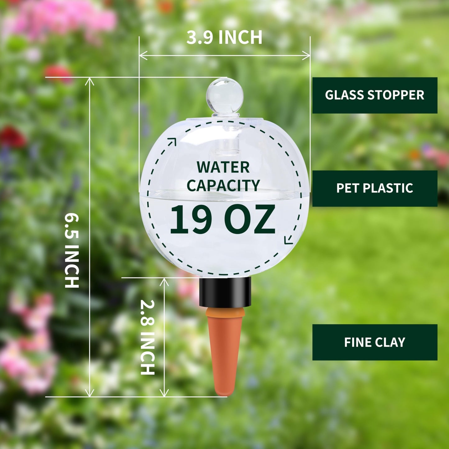 Soilagua 19 oz Extra Large Plant Self Watering Globes Top Fill, Plastic Water Bulbs, Slow Release Terracotta Self Watering Planter Insert, Plant Watering Devices System, Water Spikes Stakes, 4 Pack