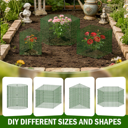 Uyittour 10 Pack Plant Protectors from Animals, 12" x 12" Round Metal Wire Garden Plant Cages to Keep Animals Out, Rabbit Proof Protection for Vegetables & Flowers with Stakes, Zip Ties & Gloves