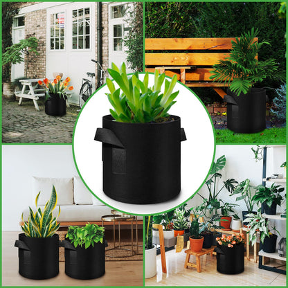 WHATWEARS 12-Pack 5 Gallon Plant Grow Bags, Thickened Nonwoven Fabric Pots with Handles, Vegetable Planter Bags Containers, Cloth Planters for Garden Vegetable/Flower/Plant/Fruits Outdoor (Black)