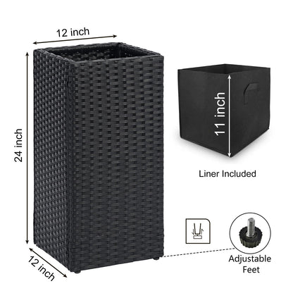 SUNNYPARK 2 Pack Tall Planters for Outdoor Plants Rattan Modern Tall Square Planter Box with Removable Liners Indoor Outdoor Porch Patio Flower Pot (12’’ x 12’’ x 24’’)
