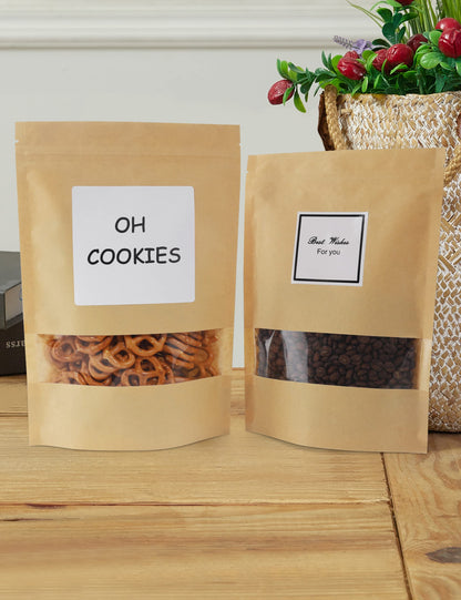 FireKylin 100 Pcs Brown Paper Bags with Window, 7.9" x 11.8" Stand Up Pouches Bags, Zipper Food Storage Bags for Packaging Products, Reusable, Sealable