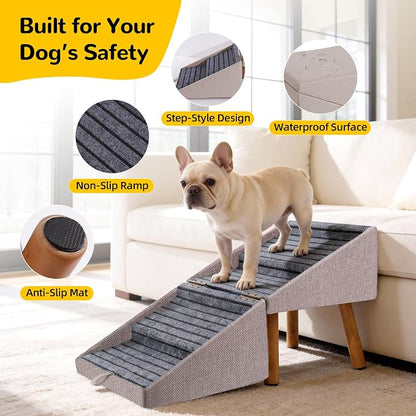 Dog ramp for Small Dogs, 2-in-1 Pet Steps & Ottoman - Foldable Dog ramp for Couch, Non-Slip Wooden Pet ramp for Puppy Senior Injured Dogs (Light Brown, XL(17.13H))