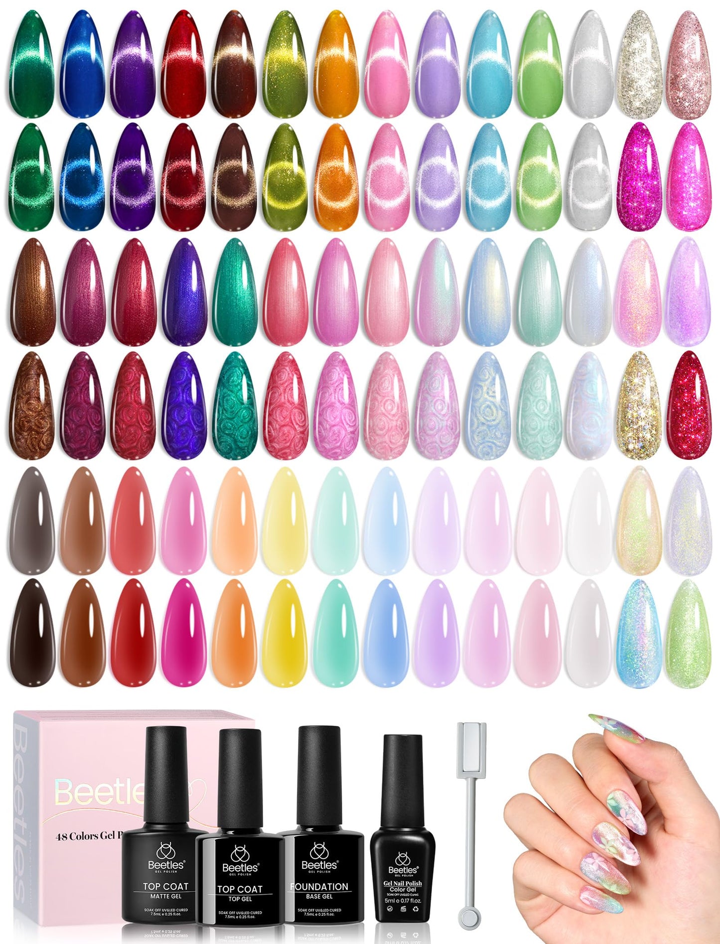 Beetles Fall Gel Nail Kit, Mystic Wonderland Gel Polish Set, 36 Colors Burgundy Brown Orange Red Polish Kit with Base Coat Glossy Matte & Glitter Top Coat Soak Off UV Led Nails Gifts for Women