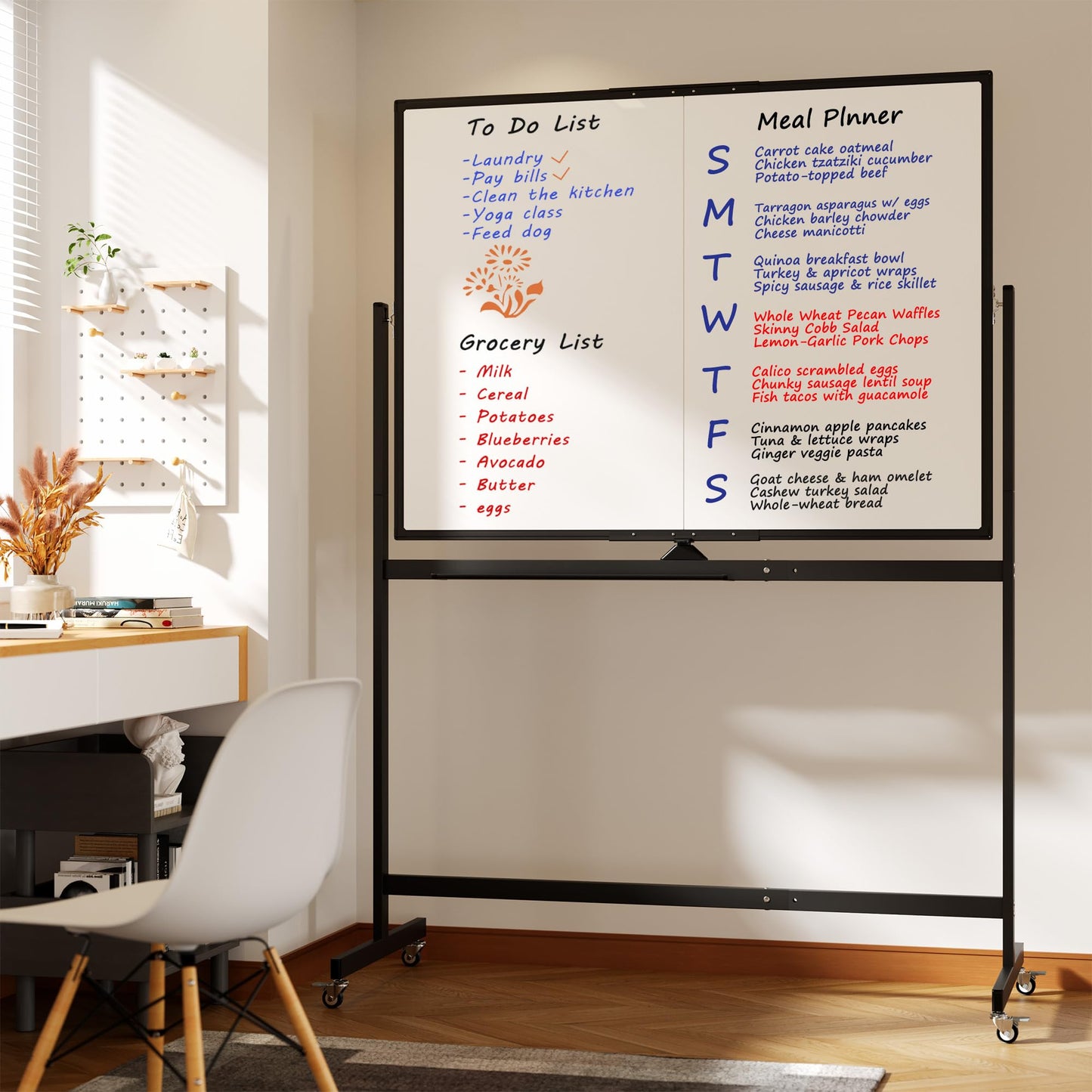 Large Rolling Whiteboard on Wheels, 48" x 36" Double-Sided Mobile White Board with Stand, 4' x 3' Portable Standing Magnetic Dry Erase Board Easel for Home Office Classroom School, Black