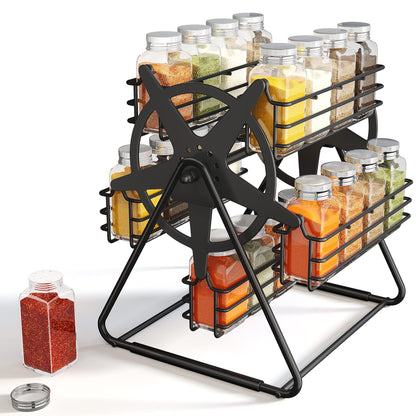 SNTD Rotating Spice Rack Organizer for Large Cabinets Kitchen Countertop with Thicken Spice Jars and Labels, Spinning Like Ferris-Wheel, Metal (M)