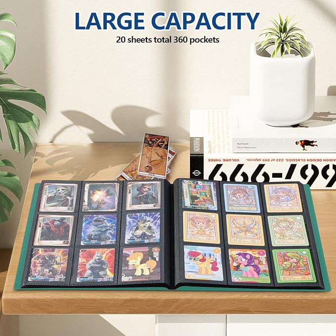 Card Binder, EDUDIIU 9 Pockets Premium Trading Card Binders, Cards Collection Binder Album, Side Loading Yugioh Holder Book for Sport, Football, Baseball Collector - Green