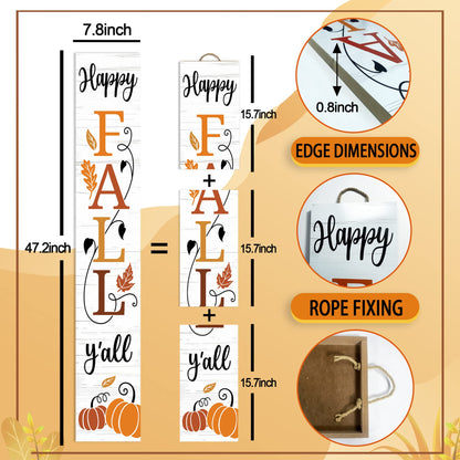 Happy Fall Y'all Wooden Porch Sign 47" Thanksgiving Large Welcome Porch Sign for Pumpkin Sign Autumn Home Front Door Yard Party Decor