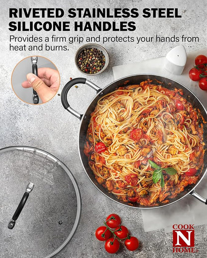 Cook N Home 8-Piece Nonstick Pot and Pan Set with Lid Induction Compatible | Cookware Set Includes Saucepan with Lid, Stockpot with Lid, Frying Pans, Black/Marble Cooking ware Non Stick