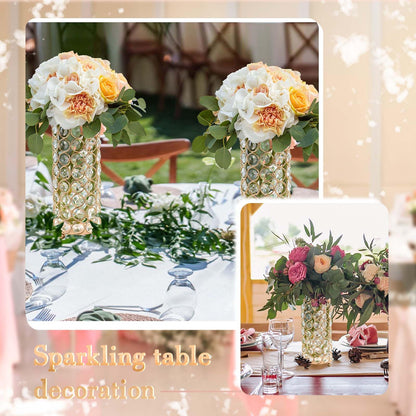 Elegant Crystal Column Vase/Candle Holder, Cylinder Flower Display Tabletop Centerpiece for Weddings & Home Decor (4, Gold)