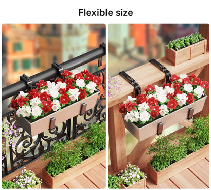 Y&M Window Box Brackets, Heavy Duty Iron Adjustable Planter Flower Box Brackets for Railings, Perfect for Balconies, Fences, and Gardens（4 Packs）
