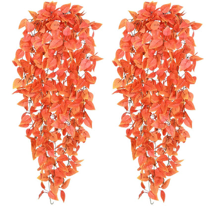 BLEUM CADE Fake Hanging Plants, 2pcs Artificial Hanging Plant, Faux Orange Vines Hanging Plant for Wall Home Living Room Indoor Outdoor Fall Decor (No Baskets)