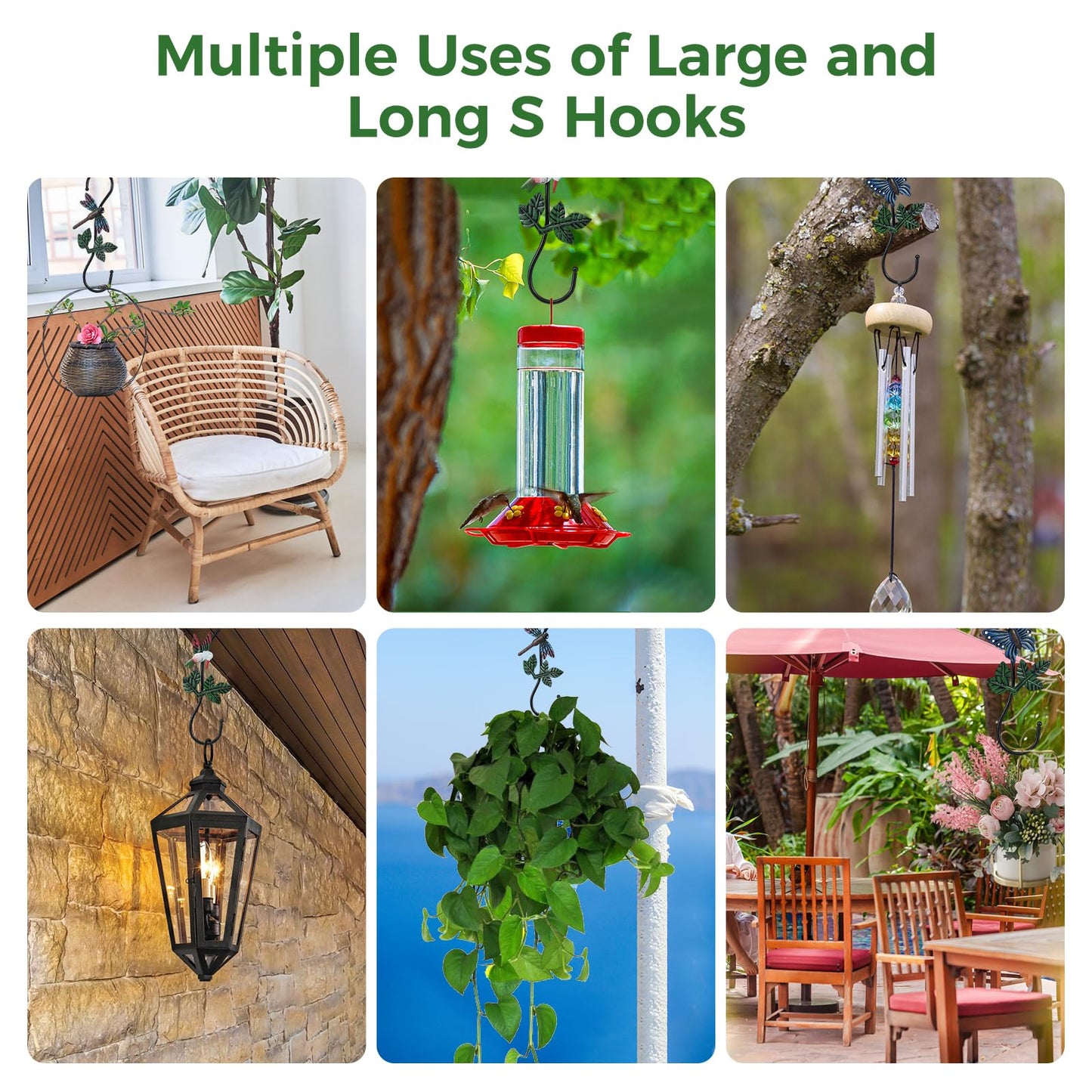 Kitwinney Large Decorative S Hooks, Set of 3 Plant Hangers, Beautiful and Vivid Plant Hook for Hanging Outdoor Indoor Garden Plants, Flower Baskets, Pots, Bird Feeders