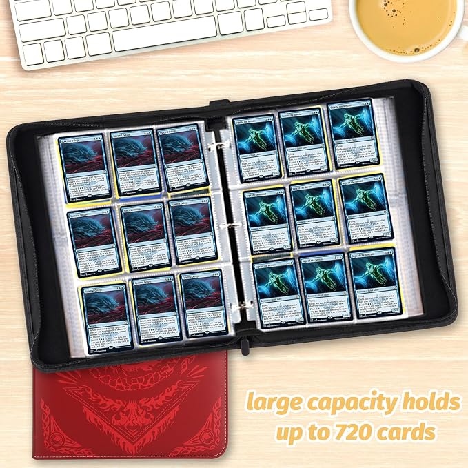 9-Pocket Card Binder for MTG,720 Double Sided Pocket PU Trading Collection Binder,Premium Collector Card Album for MTG,TCG,Yugioh,Game Cards(Red)
