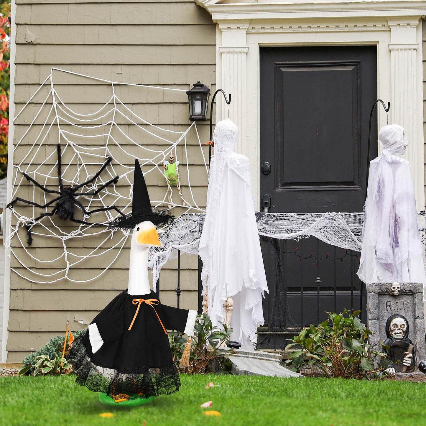 JcHrmers Witch Goose Outfit 23" Halloween Goose Clothes and Witch Hat for Cement Goose Statue Yard Lawn Decor
