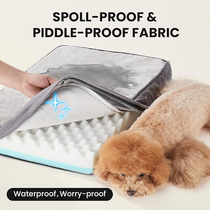 OhGeni Orthopedic Waterproof Dog Bed for Small Dogs, Machine-Washable Removable Cover in Easy-Clean Fabric, Reversible Memory Foam & Easy-Carry Handle, Suitable for Crate, 24 inch (Gray)