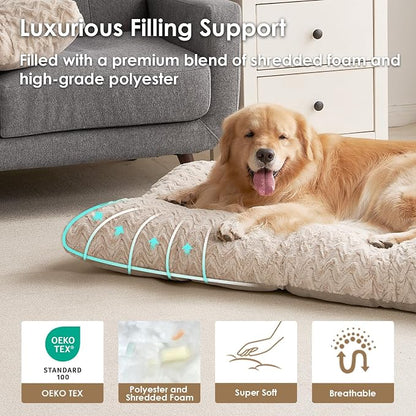 EHEYCIGA XXL Washable Dog Bed for Crate 47x29 Inch, Kennel Pad for Extra Large Dogs Up to 100 lbs, Plush and Comfy Pet Sleeping Mat, Beige