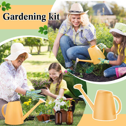 Reallnaive 1/2 Gallon Long Spout Watering Can Set for Indoor & Outdoor Plants – Includes Spray Bottle, Squeeze Bottle, Watering Globes & Soil Moisture Meter for Garden & House Plants(Yellow)