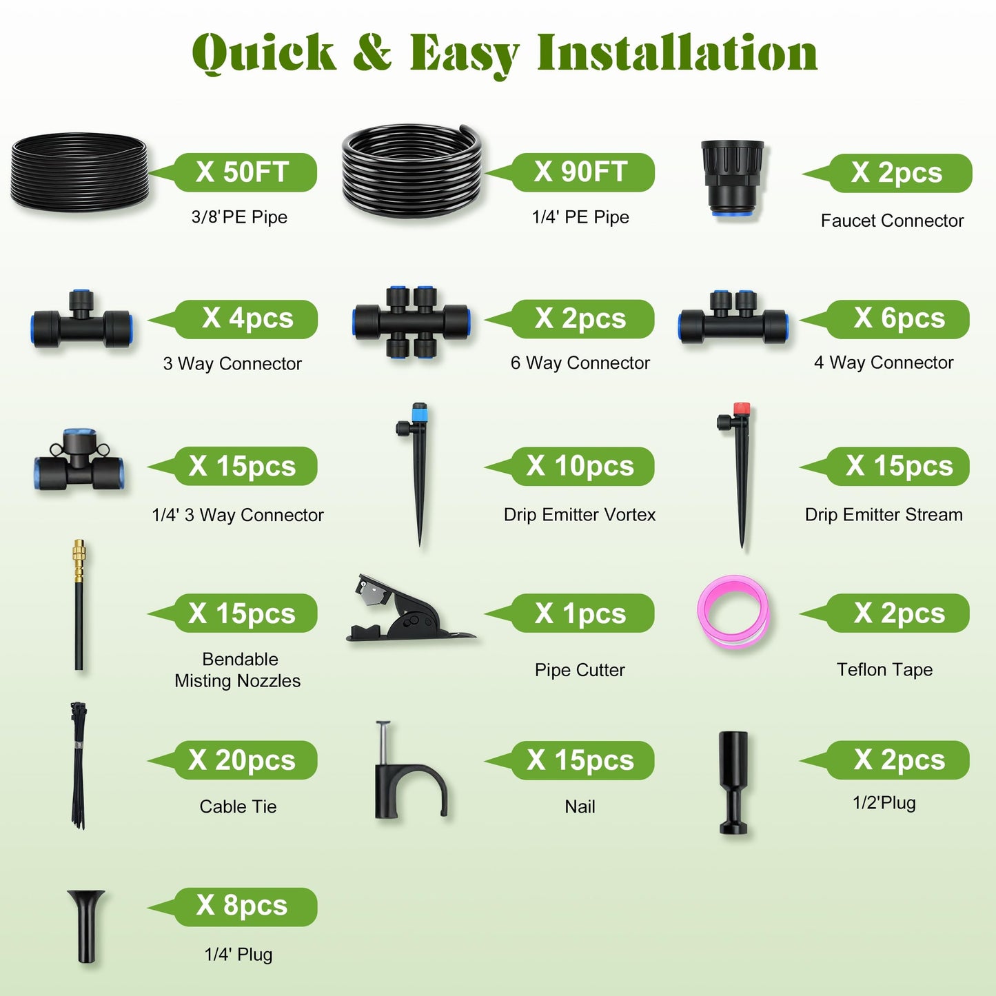 Drip Irrigation Kit for Garden, Automatic Watering System with Quick Connect Fittings, Adjustable Spray Nozzles, Water Saving Irrigation System for Yard, Greenhouse, Lawn & Potted Plants (140FT)