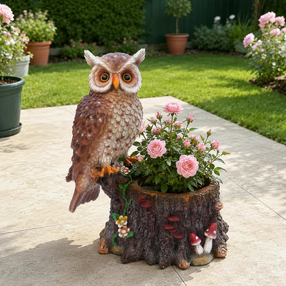 Decorative Owl Flower Pot Resin - Hand-Painted Animal Succulent Planter, Small Bonsai Pot with Drainage, Whimsical Garden Statues for Patio Balcony, Creative Birthday Gift Idea for Women Mom Friends