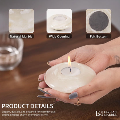 Tea Light Candle Holders Set of 3 – Handcrafted Natural Marble Tealight & Votive Holders in Graduated Sizes (4", 3.5", 3"), Decorative Stone Candle Holders for Home Décor & Table Centerpieces