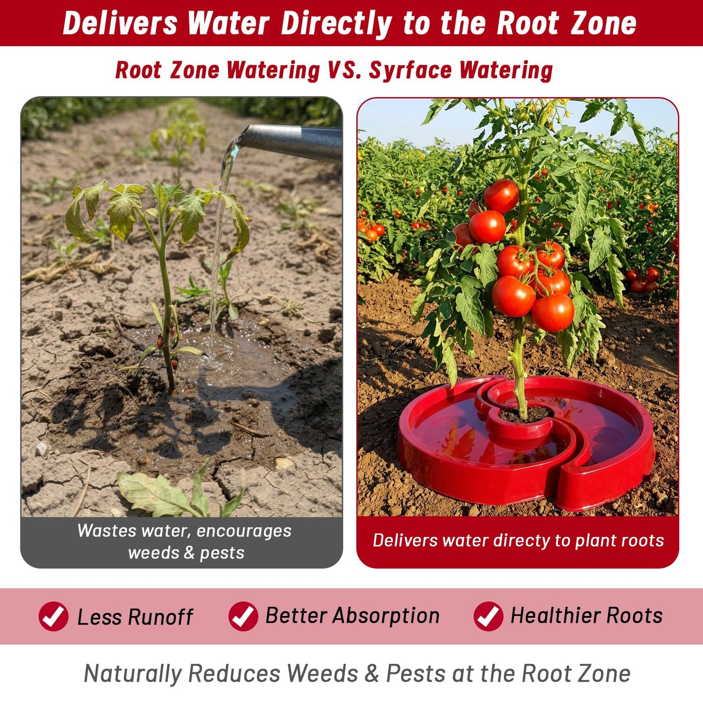 8 Sets Tomato Watering Trays, Surrounding Red Tomato Automator Tray, Root Irrigation Trays for Vegetables, Reduce Runoff, Weed Control, Boost Growth for Tomatoes, Peppers & Garden Veggies