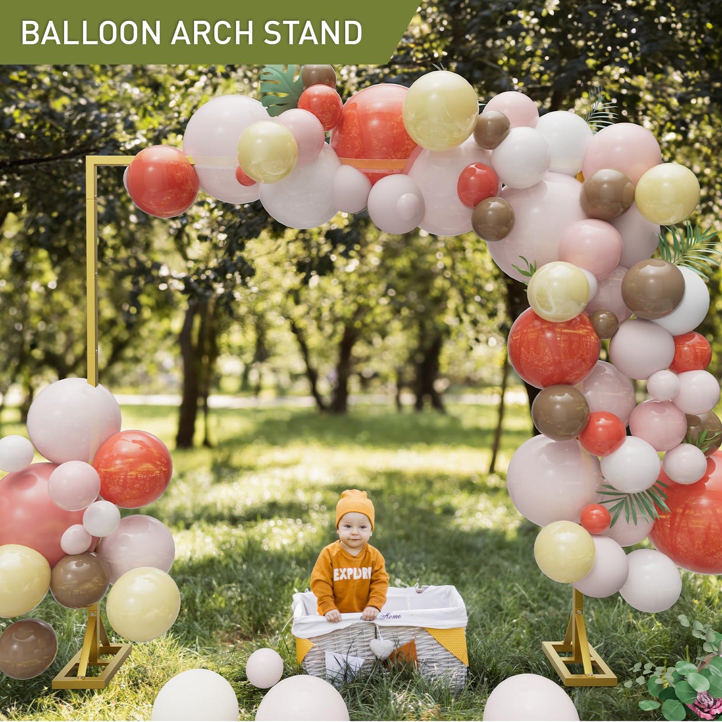 8.2FT Adjustable Backdrop Stand Kit - Square Wedding Arch & Balloon Arch for Photo Booth Background, Baby Shower, Birthday Party Decorations (Portable Frame) (Gold,8.2X 8FT)