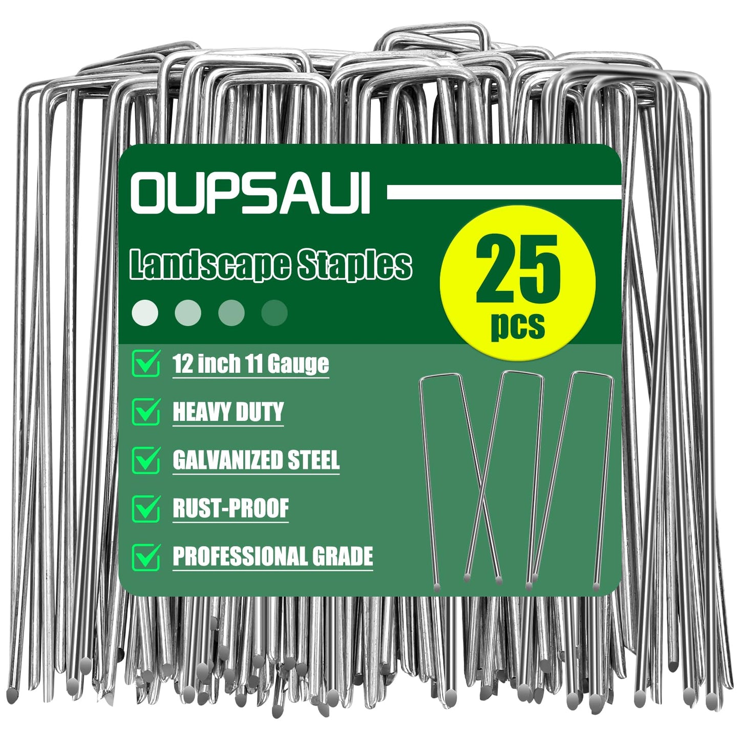 OUPSAUI 12 Inch Galvanized Landscape Staples Stakes, 25/50/100/200pcs Garden Metal Stakes for Weed Barrier Fabric, Fence Stakes, Tent Stakes, Christmas Decorations (25pcs)