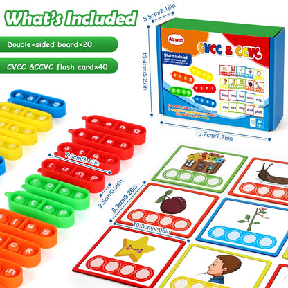 Aizweb CVCC & CCVC Word Game,Phonics Games Flash Cards for Preschool Kindergarten Classroom Supplies,Special Education Reading Manipulative Montessori Spelling Toy for Learning Activity Teacher School