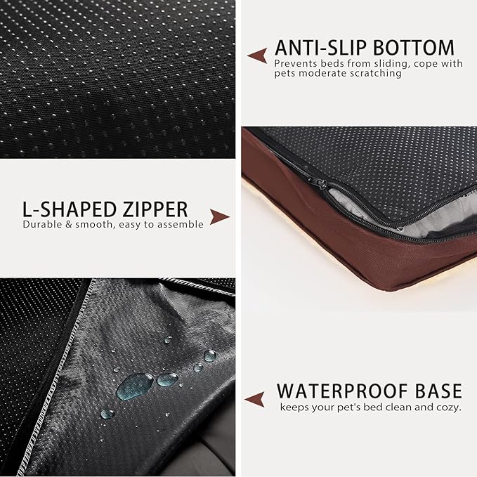 Dog Crate Bed Waterproof Deluxe Plush Dog Beds with Removable Washable Cover Anti-Slip Bottom Pet Sleeping Mattress for Large, Medium, Jumbo, Small Dogs, 41 x 27 inch, Brown