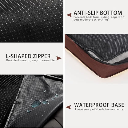 Dog Crate Bed Waterproof Deluxe Plush Dog Beds with Removable Washable Cover Anti-Slip Bottom Pet Sleeping Mattress for Large, Medium, Jumbo, Small Dogs, 41 x 27 inch, Brown