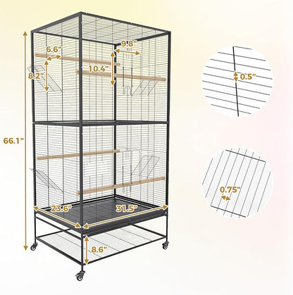 Garvee 66in Extra Large Bird Cage, Rolling Parrot Cage with Feeding Accessories, Metal Parakeet Cage for Parrots, Parakeets, Conures, Parrot