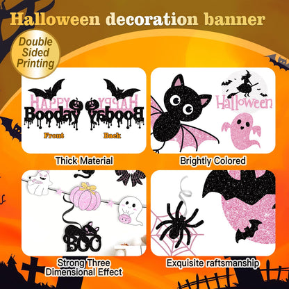 32 Piece Halloween Indoor Decoration Include 4 Banner Garlands and 12 Hanging Swirls Decora Pink Halloween Party Garland Hanging Decorations for Girls Home Mantel Wall and Window Decorations