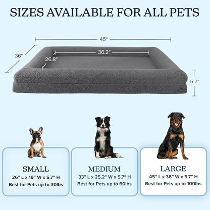 Orthopedic Dog Bed - 45x36 Inch Large Dog Bed with Supportive Bolster, Nonslip Bottom, and Removable Washable Cover - Memory Foam Pet Beds for Large Dogs - Pet Products by PETMAKER (Gray)