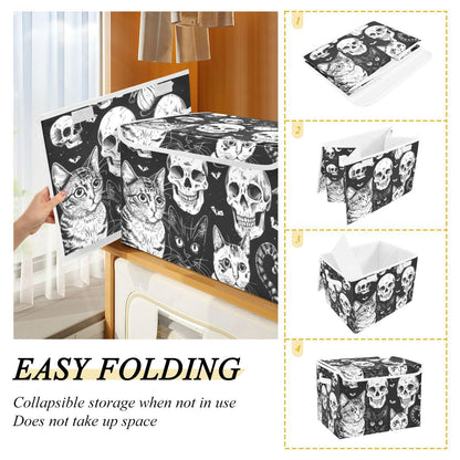 Tatenale Collapsible Storage Bins with Lids Decorative Fabric Storage Cubes Closet Organizer and Storage Basket Boxes Containers for Clothes Box Chest Folding Rectangle Halloween Cat Skull