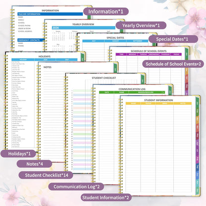 Teacher Planner 2026-2027, Jul 2026-Jun 2027 Academic Year, 8.5" x 11" Lesson Planner Book for Teacher Calendar, Spiral Bound Planners, Colorful Monthly Tabs, Planning Stickers, Flower