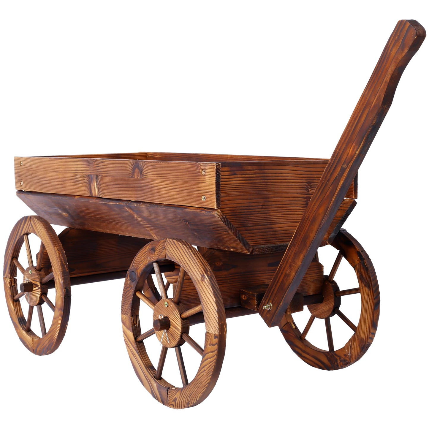 Anyflee Wood Wagon Flower Planter Pot Stand W/Wheels Home Garden Outdoor Decor